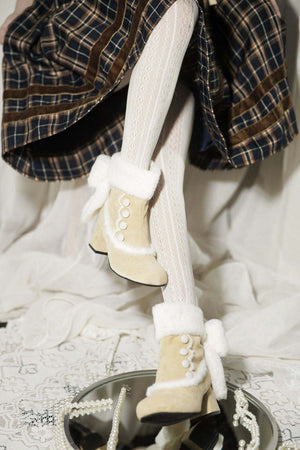Bow Round - Toe Block - Heel Snow Boots 1304 - LolitaEraBlack Set34Bow Round - Toe Block - Heel Snow Boots 1304