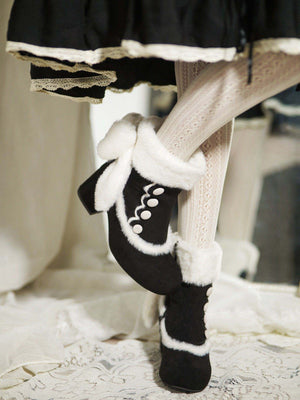 Bow Round - Toe Block - Heel Snow Boots 1304 - LolitaEraBlack Set34Bow Round - Toe Block - Heel Snow Boots 1304