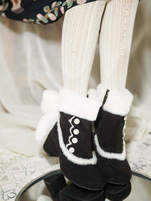 Bow Round - Toe Block - Heel Snow Boots 1304 - LolitaEraBlack Set34Bow Round - Toe Block - Heel Snow Boots 1304
