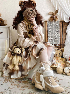 Bow Round - Toe Block - Heel Snow Boots 1304 - LolitaEraBeige34Bow Round - Toe Block - Heel Snow Boots 1304