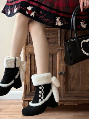 Bow Round - Toe Block - Heel Snow Boots 1304 - LolitaEraBlack Set34Bow Round - Toe Block - Heel Snow Boots 1304