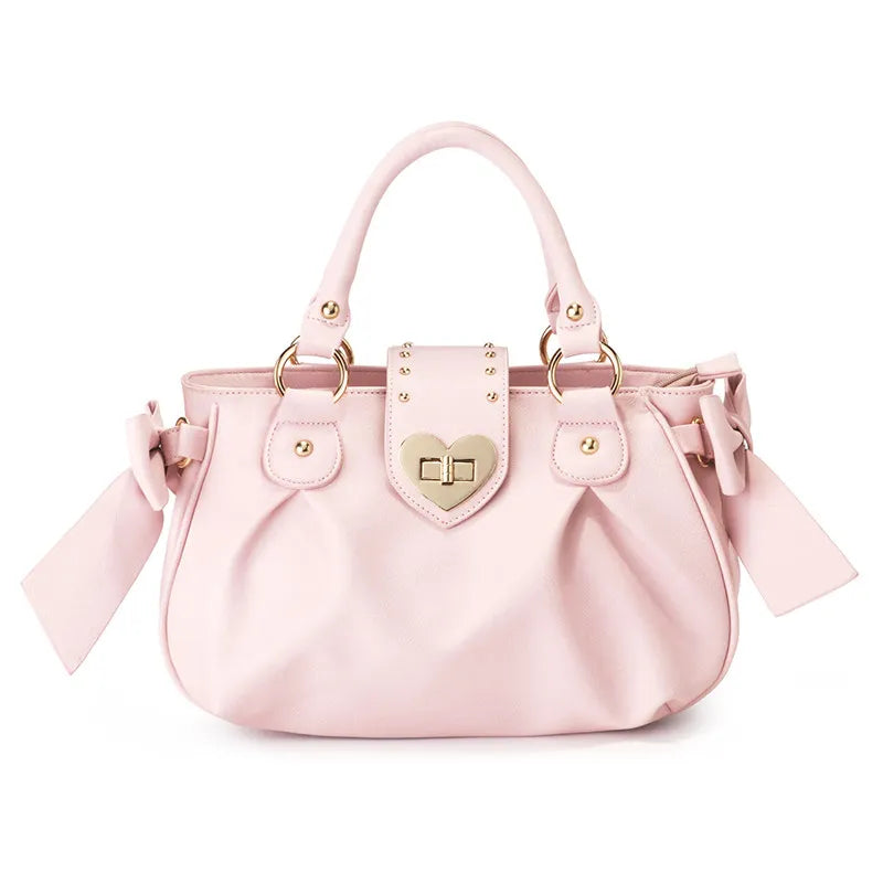 Export Japanese Style Bow Lolita Jk Pancake Heart Lock Women's Bag Shoulder Bag Lo Girl Handbag Crossbody Bag 016