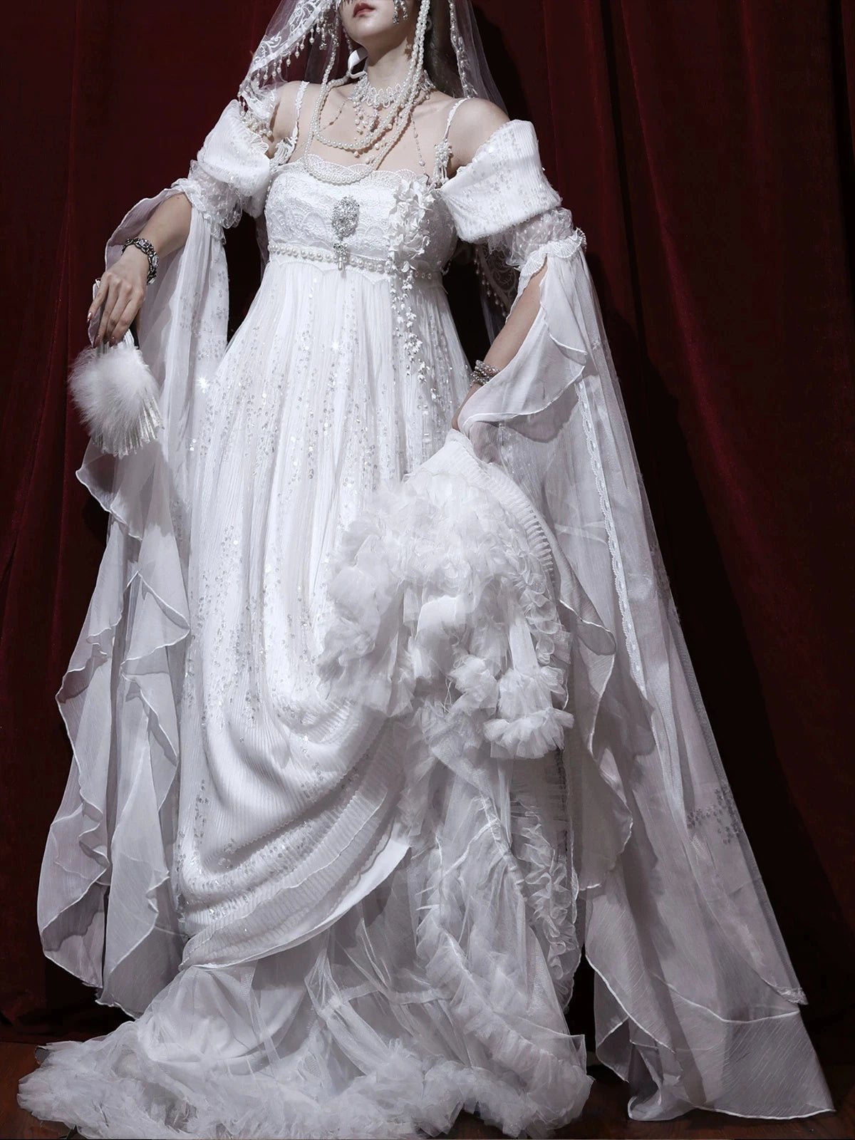 Bright Moonlight Lolita Empire Style Satin Long OP Dress - LolitaEra
