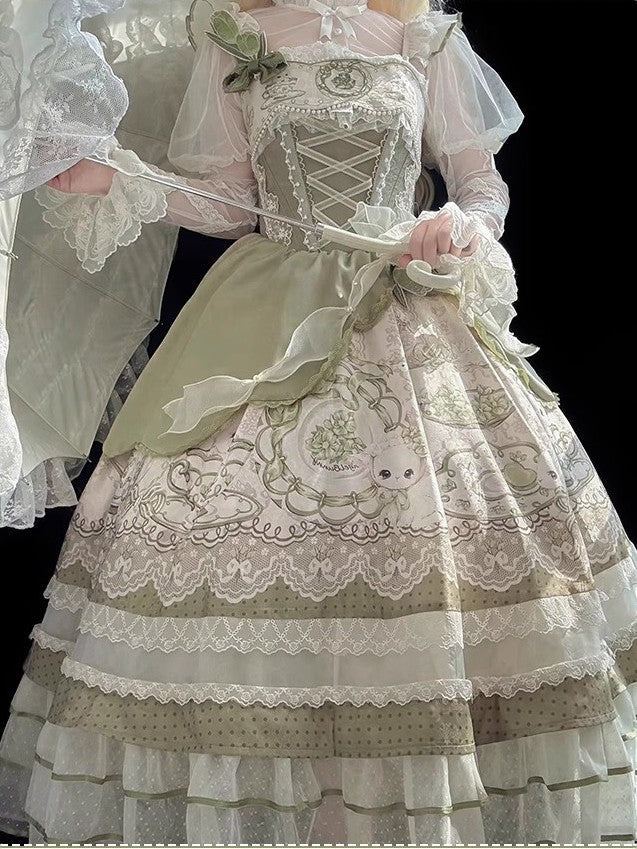 Bunny Classic Fresh Green Lolita Dress - LolitaEraOP+BroochSBunny Classic Fresh Green Lolita Dress