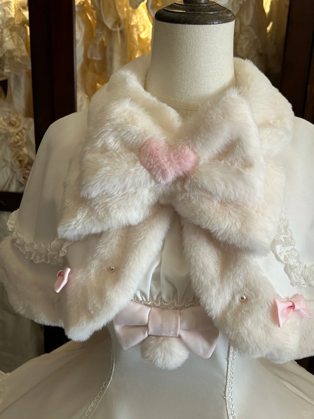 Bunny Dumpling Lolita Winter Doll Style Plush Cloak JSK Set - LolitaEra