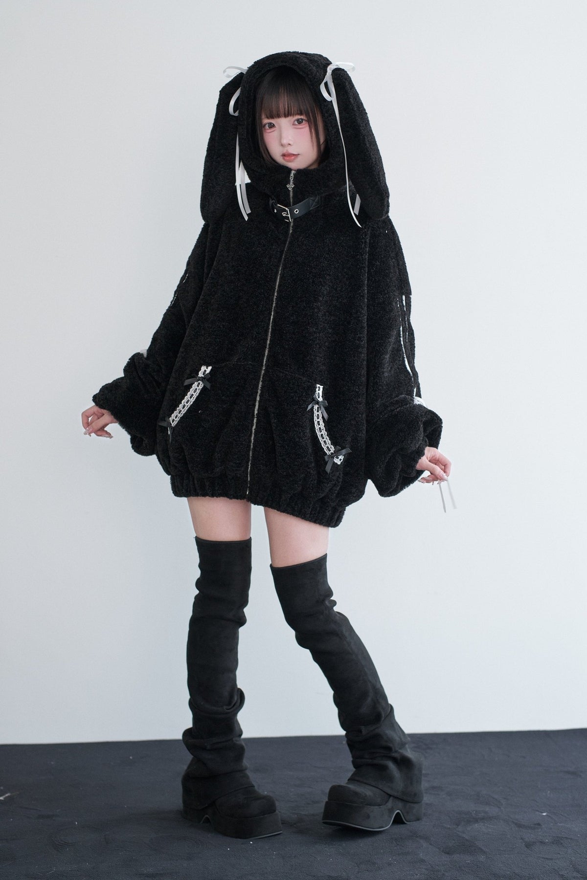 Bunny Ear Coat Mass Produced Japanese Cute Bow Fitted Waist Outwear - LolitaEra