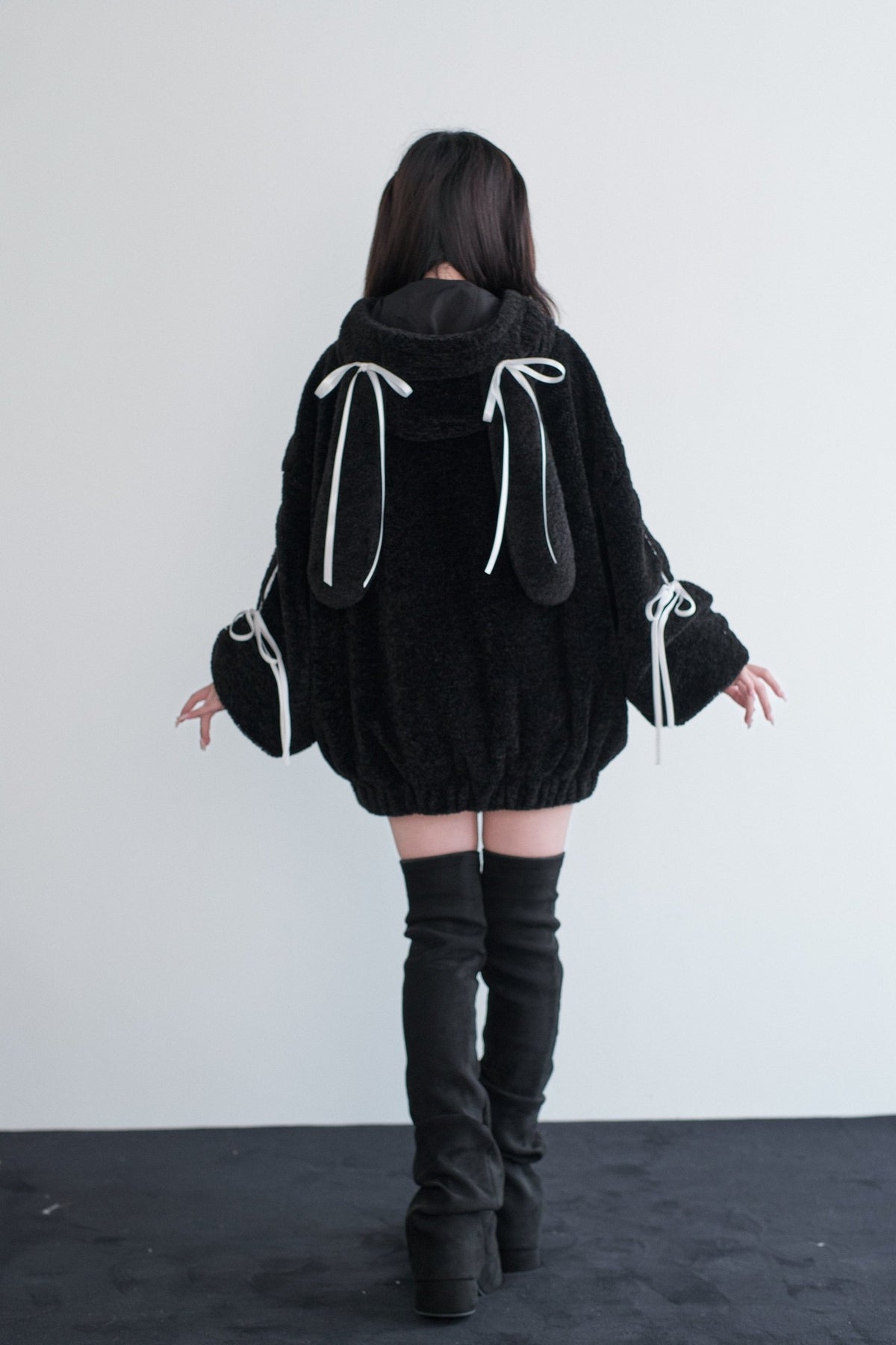 Bunny Ear Coat Mass Produced Japanese Cute Bow Fitted Waist Outwear - LolitaEra