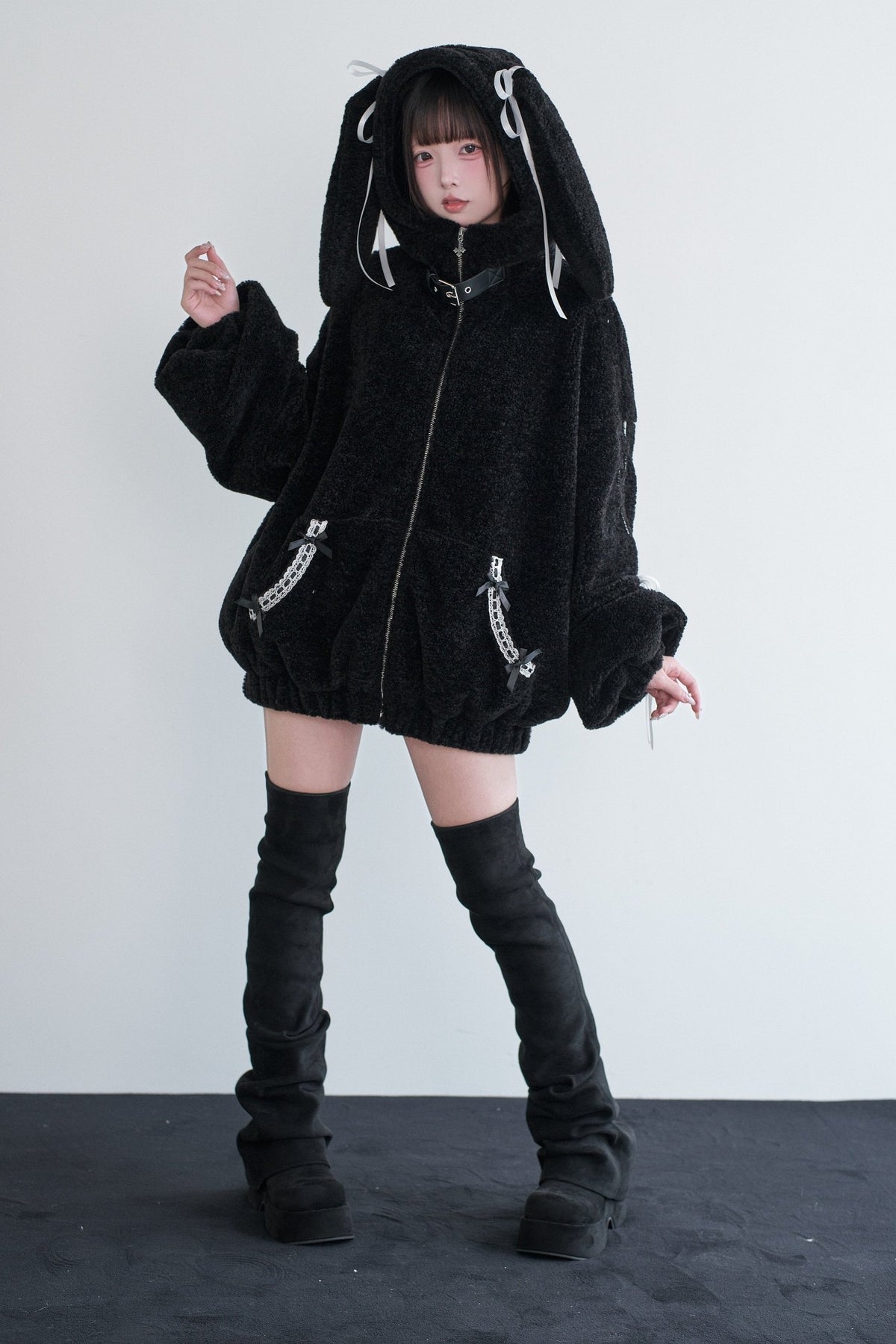 Bunny Ear Coat Mass Produced Japanese Cute Bow Fitted Waist Outwear - LolitaEra