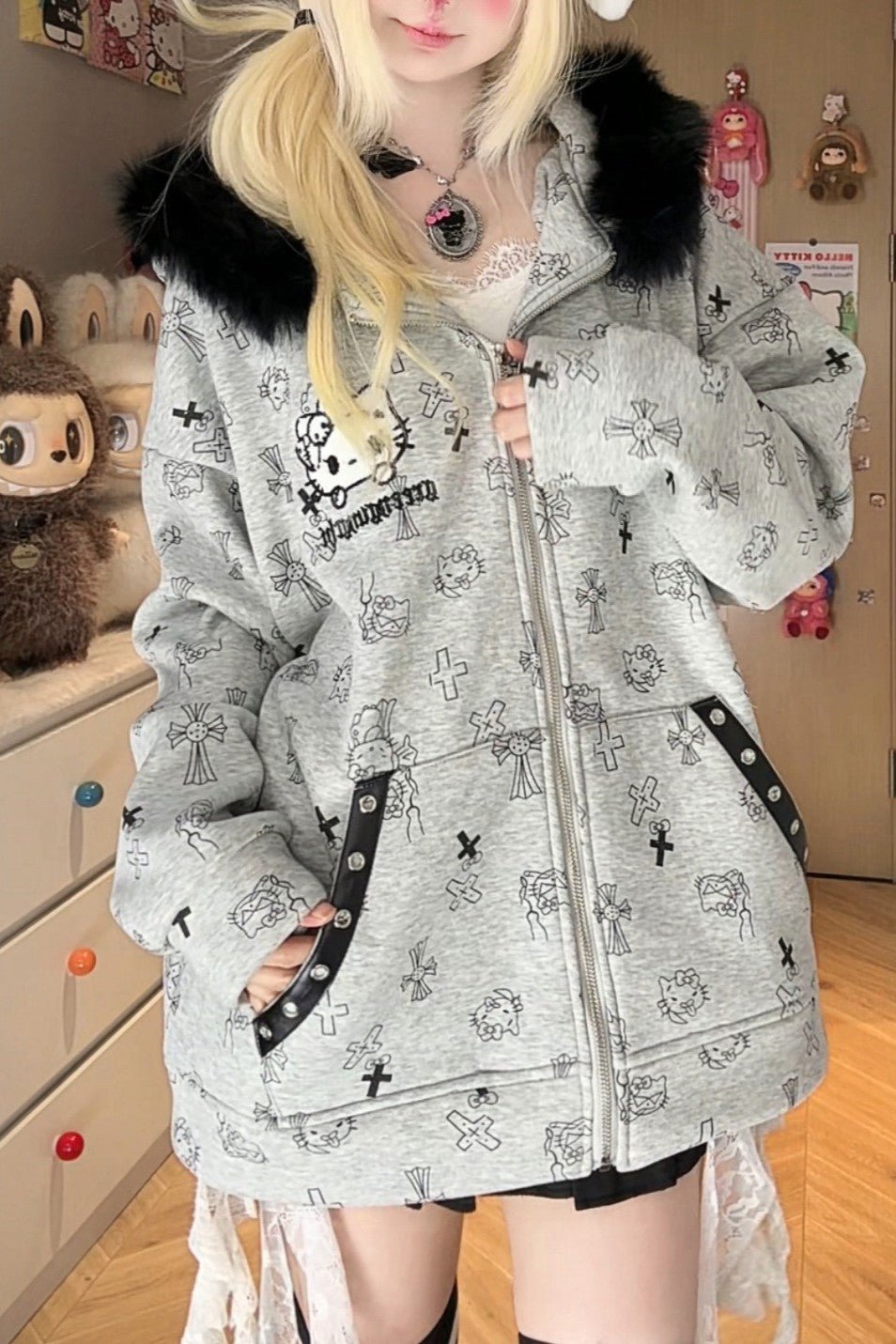 Bunny Ear Hooded Fleece Coat 1263 - LolitaEraGraySBunny Ear Hooded Fleece Coat 1263