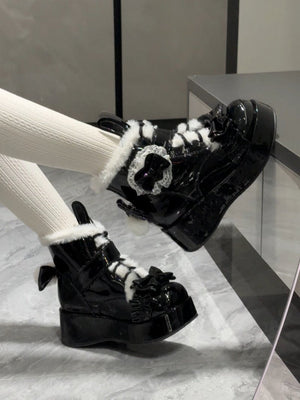 Bunny Tail · Lolita Fleece - lined Snow Boots 1302 - LolitaEraBlack Set34Bunny Tail · Lolita Fleece - lined Snow Boots 1302
