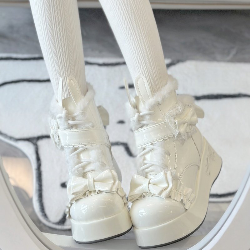 Bunny Tail · Lolita Fleece - lined Snow Boots 1302 - LolitaEraBlack Set34Bunny Tail · Lolita Fleece - lined Snow Boots 1302