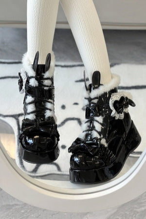 Bunny Tail · Lolita Fleece - lined Snow Boots 1302 - LolitaEraBlack Set34Bunny Tail · Lolita Fleece - lined Snow Boots 1302