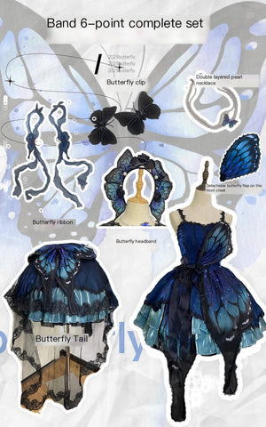 Butterfly Ballet Dark Gothic Lolita Ribbon Dress - LolitaEraBlue - Green Gradient SetSButterfly Ballet Dark Gothic Lolita Ribbon Dress