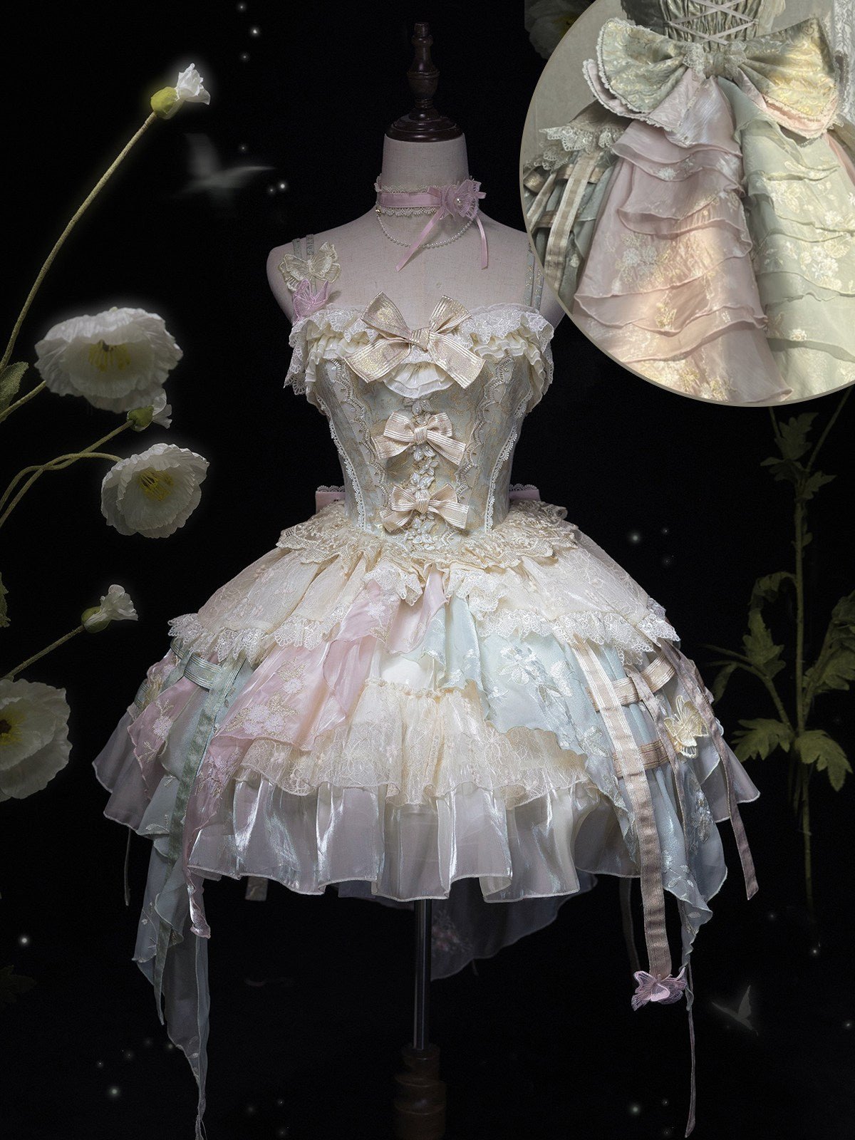 Butterfly Transformation Gorgeous Sweet Lolita Dres LE1194 - LolitaEraPink Green+BowSButterfly Transformation Gorgeous Sweet Lolita Dres LE1194