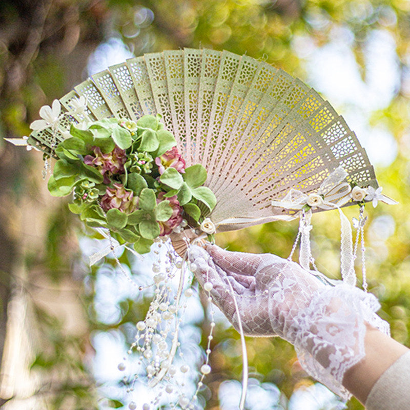 Falling Rain Wisteria Four Seasons Flower Lolita Handmade Classic Style Fan