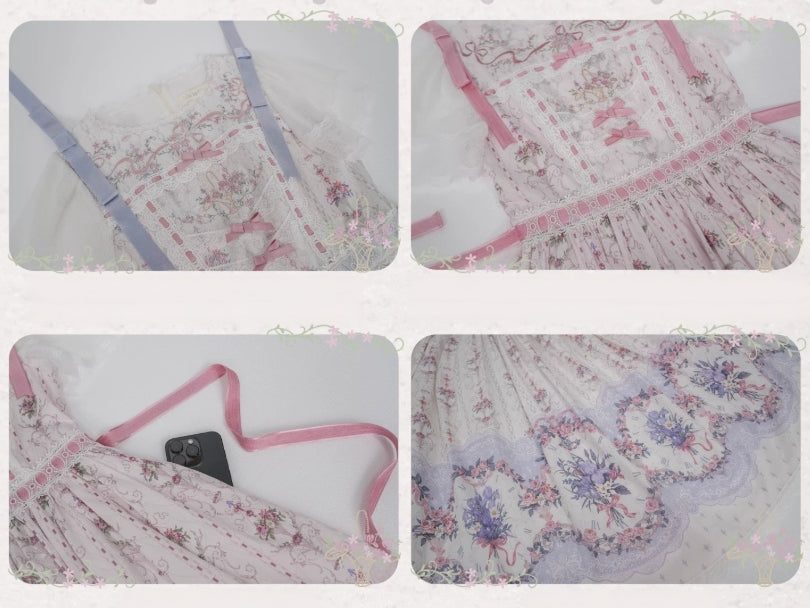 Iris Clock Lolita Flutter Sleeves Printed OP & Cut‑Work Embroidered Lapel JSK