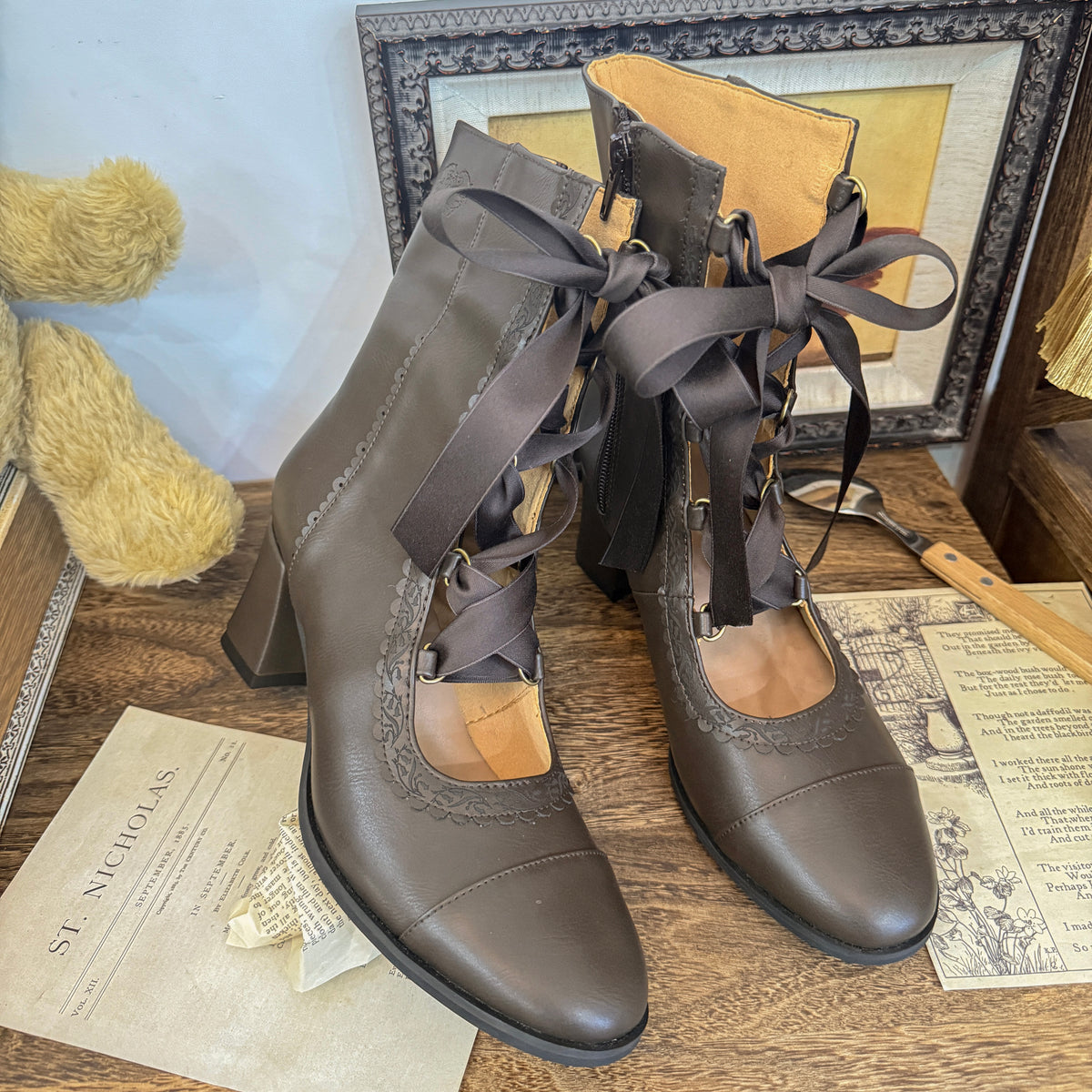 Angel Flower Wall Collaboration Lolita Original Lace-up Ankle Boots