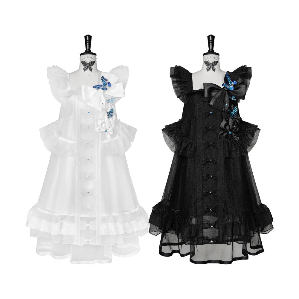 Cabinet Of Curiosities II Dark Gothic Butterfly Stand Collar Babydoll Dress - LolitaEra