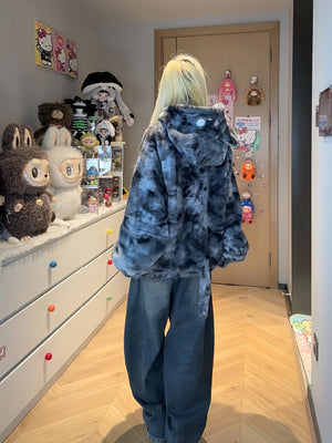 Cat Embroidery Hooded Fuzzy Gradient Loose Coat 1249 - LolitaEraYellowSCat Embroidery Hooded Fuzzy Gradient Loose Coat 1249