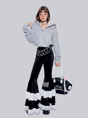 Century Girl Dark Cake Ruffle High Waist Flare Pants - LolitaEraBlack PantsSCentury Girl Dark Cake Ruffle High Waist Flare Pants
