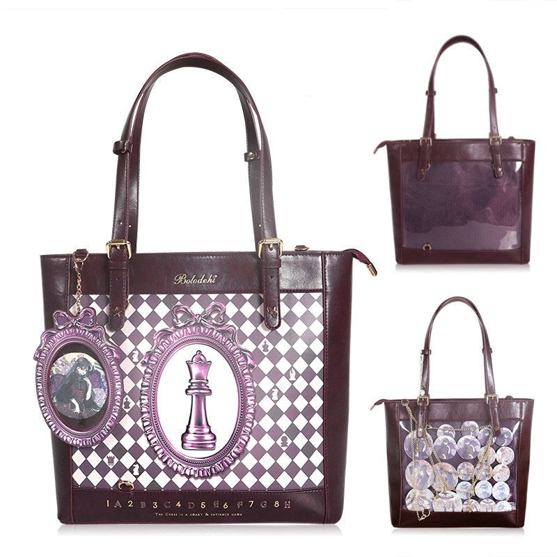 Chessboard Lolita Argyle Illustrated Tote Ita Bag - LolitaEra
