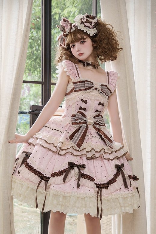 Chocolate Tart Lolita Pink JSK Dress - LolitaEraPink JSKSChocolate Tart Lolita Pink JSK Dress
