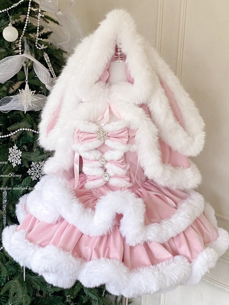 Christmas Pink Bunny Doll Dress - LolitaEraPink DressSChristmas Pink Bunny Doll Dress