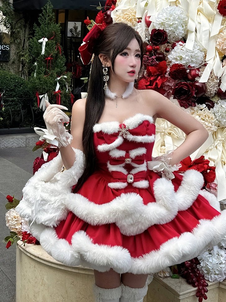 Christmas Red Bunny Doll Dress - LolitaEraRed DressSChristmas Red Bunny Doll Dress