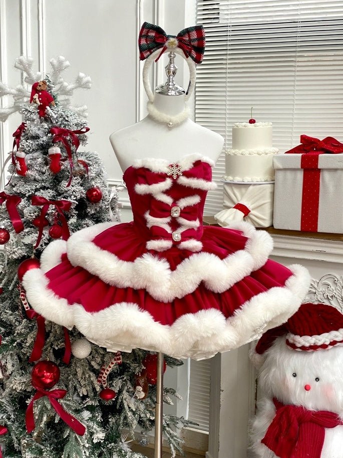 Christmas Red Bunny Doll Dress - LolitaEraRed DressSChristmas Red Bunny Doll Dress