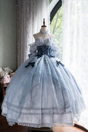 Cinderella's Escape at Dusk Elegant Lolita OP Dress LE1198 - LolitaEraBlue setSCinderella's Escape at Dusk Elegant Lolita OP Dress LE1198