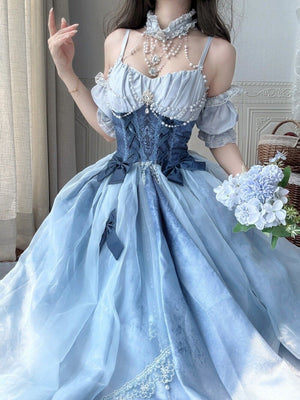 Cinderella's Escape at Dusk Elegant Lolita OP Dress LE1198 - LolitaEraBlue setSCinderella's Escape at Dusk Elegant Lolita OP Dress LE1198