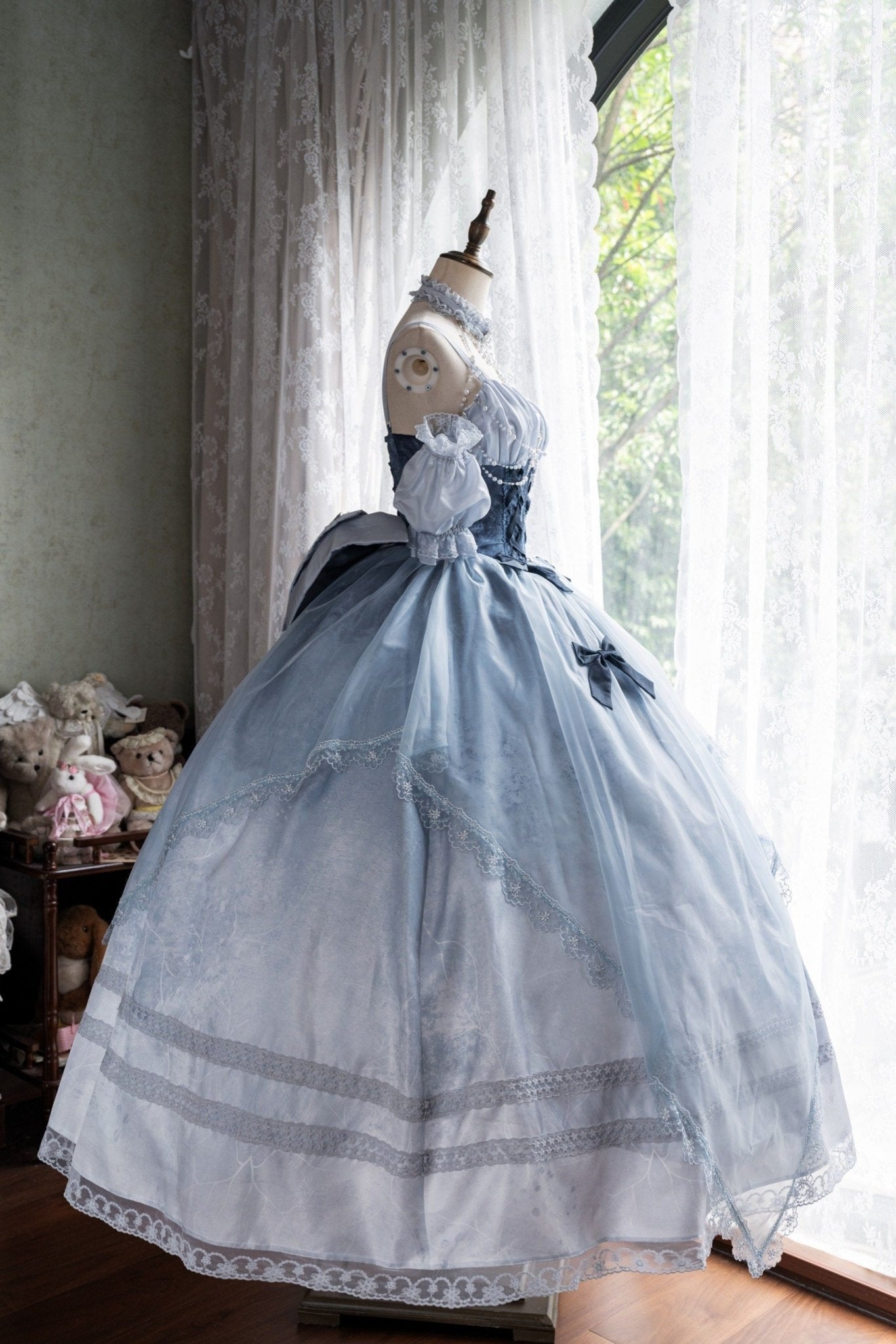 Cinderella's Escape at Dusk Elegant Lolita OP Dress LE1198 - LolitaEraBlue setSCinderella's Escape at Dusk Elegant Lolita OP Dress LE1198