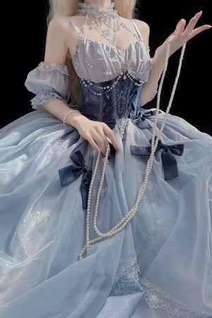 Cinderella's Escape at Dusk Elegant Lolita OP Dress LE1198 - LolitaEraBlue setSCinderella's Escape at Dusk Elegant Lolita OP Dress LE1198
