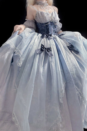 Cinderella's Escape at Dusk Elegant Lolita OP Dress LE1198 - LolitaEraBlue setSCinderella's Escape at Dusk Elegant Lolita OP Dress LE1198