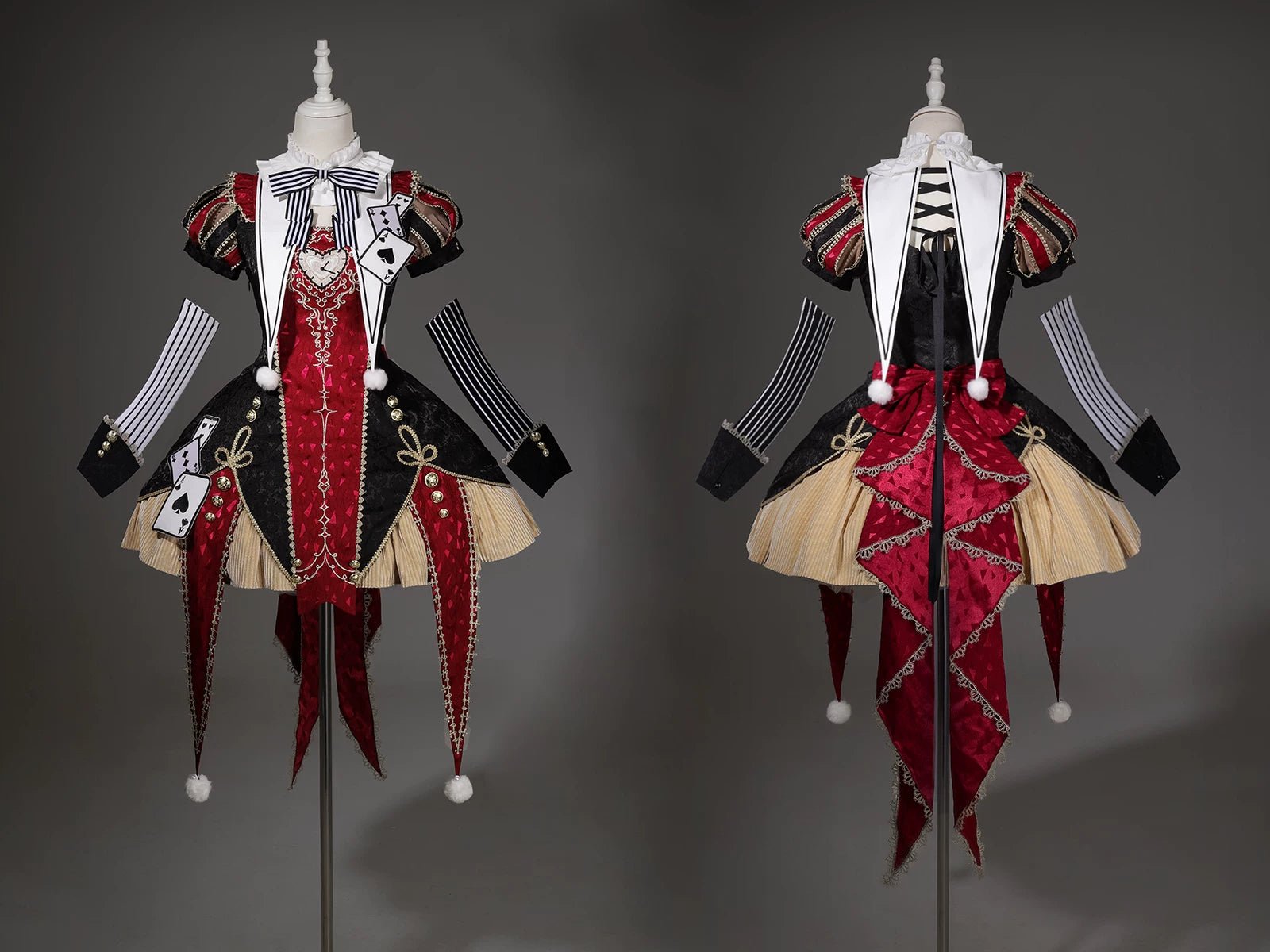 Circus Night Wine Red Black Playing Card Jester Lolita Dress - LolitaEra