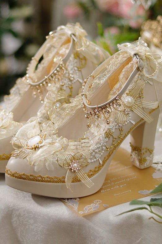 Classic Lolita Ornate Handmade Formal Heels - LolitaEraBeige 8cm35Classic Lolita Ornate Handmade Formal Heels