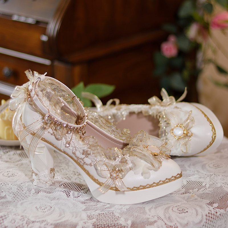 Classic Lolita Ornate Handmade Formal Heels - LolitaEraWhite 6cm35Classic Lolita Ornate Handmade Formal Heels