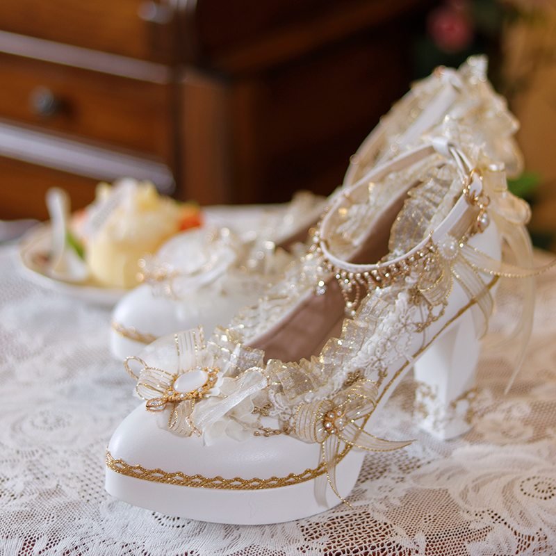 Classic Lolita Ornate Handmade Formal Heels - LolitaEraWhite 6cm35Classic Lolita Ornate Handmade Formal Heels