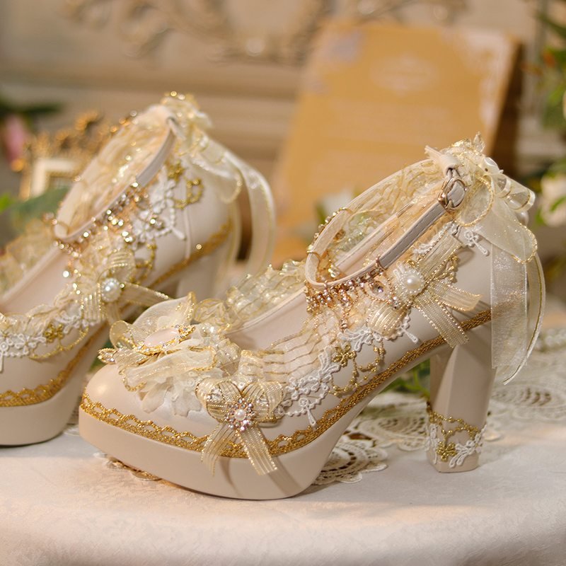 Classic Lolita Ornate Handmade Formal Heels - LolitaEraBeige 6cm35Classic Lolita Ornate Handmade Formal Heels