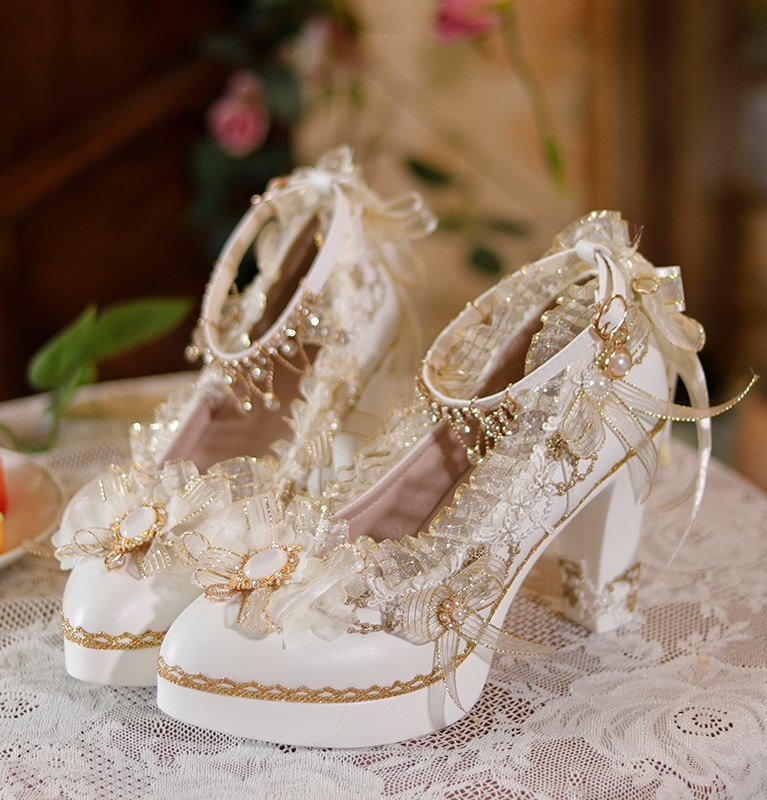 Classic Lolita Ornate Handmade Formal Heels - LolitaEraWhite 8cm35Classic Lolita Ornate Handmade Formal Heels