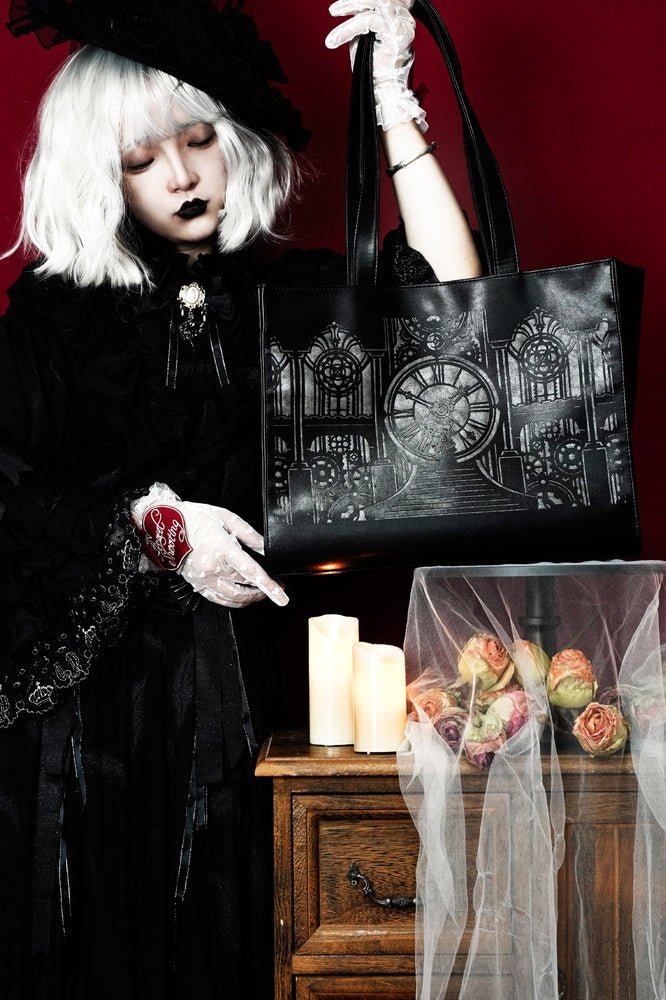 Clock Tower Sorceress Gothic Tote Bag 1216 - LolitaEraBlack SetClock Tower Sorceress Gothic Tote Bag 1216