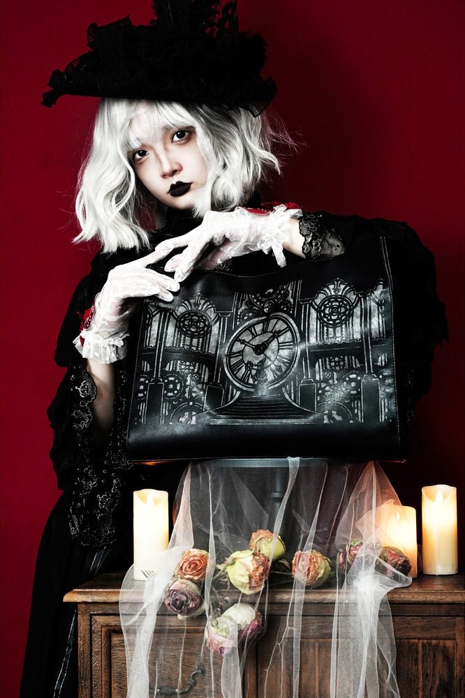 Clock Tower Sorceress Gothic Tote Bag 1216 - LolitaEraBlack SetClock Tower Sorceress Gothic Tote Bag 1216