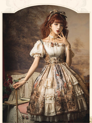 Cloria Oil Painting Style Royal JSK Set 1231 - LolitaEraBeige SetSCloria Oil Painting Style Royal JSK Set 1231