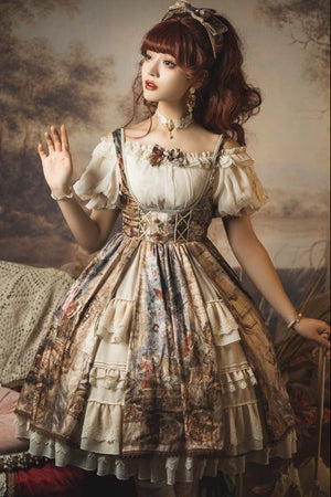 Cloria Oil Painting Style Royal JSK Set 1231 - LolitaEraBeige SetSCloria Oil Painting Style Royal JSK Set 1231