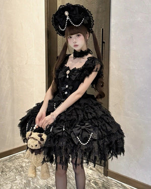 Cloud Snow Feather Black Kawaii Bridal Lolita Black Dress - LolitaEraBlack DressSCloud Snow Feather Black Kawaii Bridal Lolita Black Dress