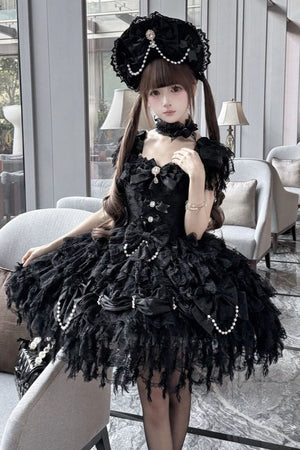 Cloud Snow Feather Black Kawaii Bridal Lolita Black Dress - LolitaEraBlack DressSCloud Snow Feather Black Kawaii Bridal Lolita Black Dress