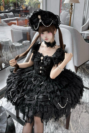 Cloud Snow Feather Black Kawaii Bridal Lolita Black Dress - LolitaEraBlack DressSCloud Snow Feather Black Kawaii Bridal Lolita Black Dress
