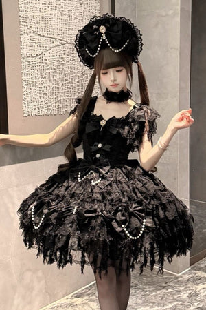 Cloud Snow Feather Black Kawaii Bridal Lolita Black Dress - LolitaEraBlack DressSCloud Snow Feather Black Kawaii Bridal Lolita Black Dress