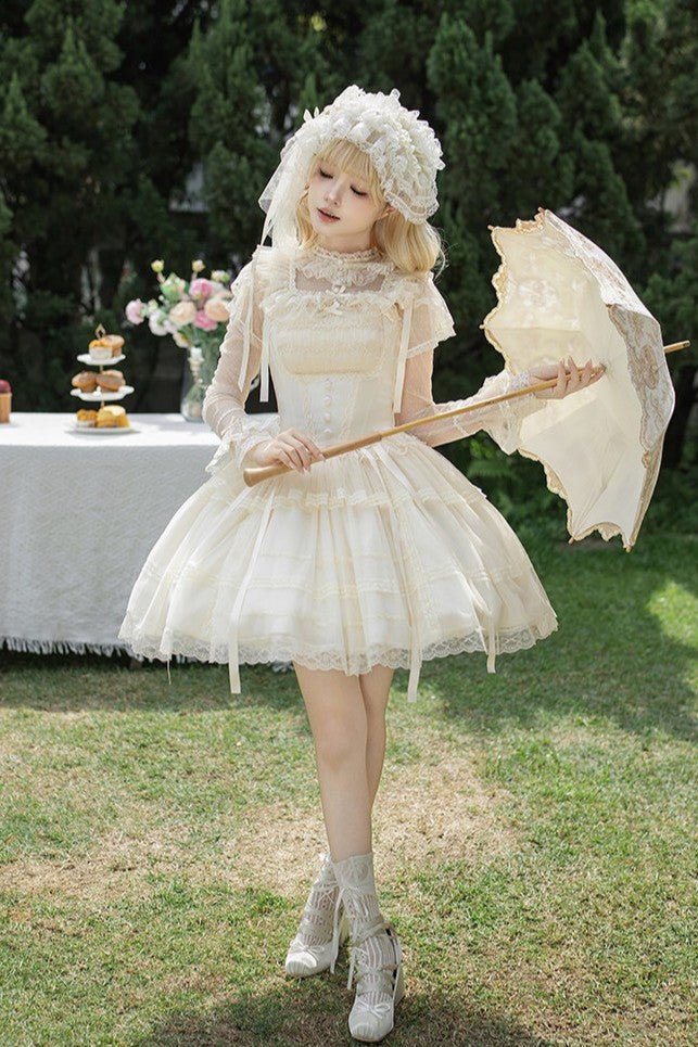 Confession Poem Boned JSK Summer Lolita Dress - LolitaEraLong JSK 4 - Piece Set (Long JSK + Headband + Flower Veil + Inner Top)SConfession Poem Boned JSK Summer Lolita Dress