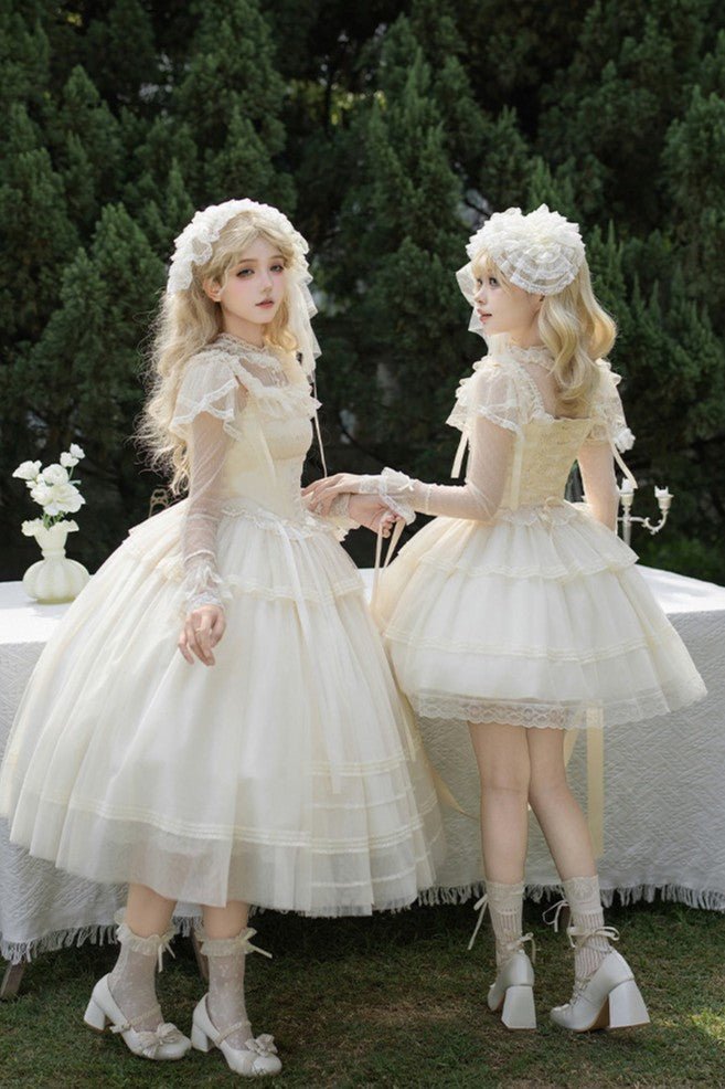 Confession Poem Boned JSK Summer Lolita Dress - LolitaEraLong JSK 4 - Piece Set (Long JSK + Headband + Flower Veil + Inner Top)SConfession Poem Boned JSK Summer Lolita Dress